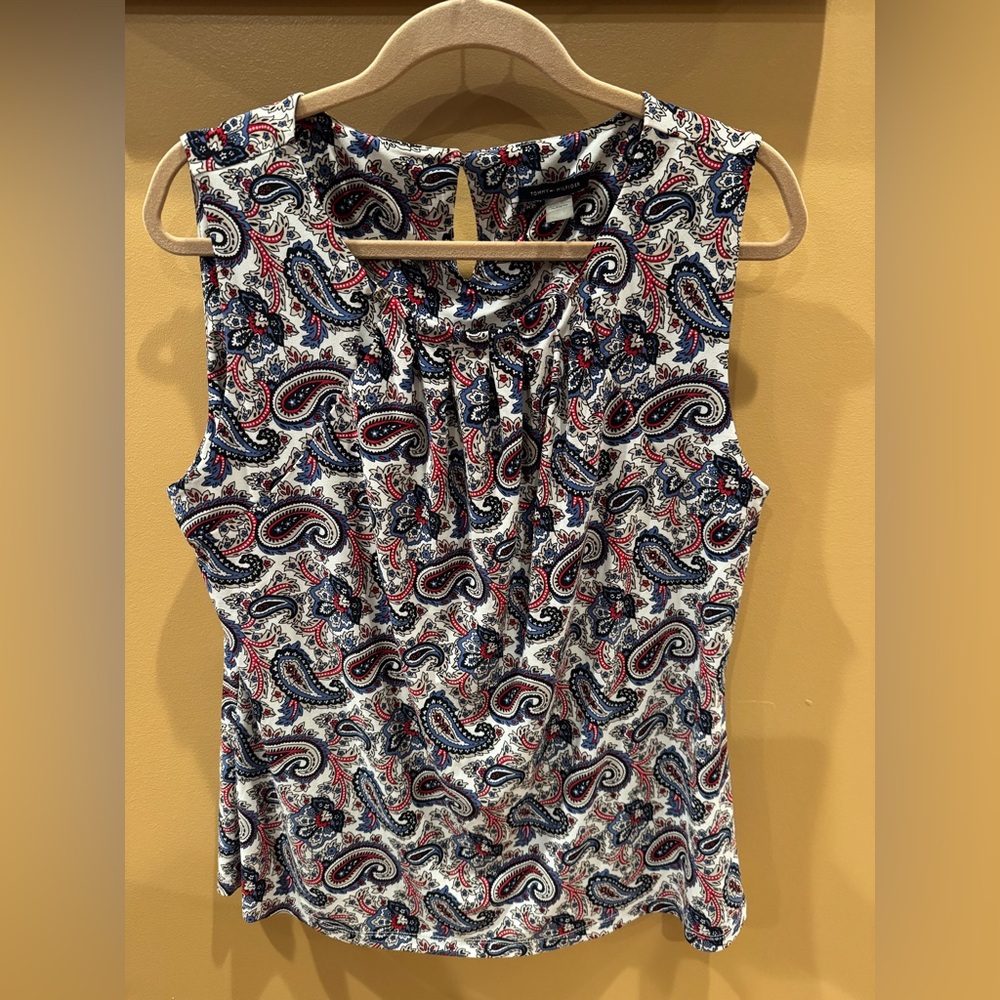 Tommy Hilfiger Sleeveless Paisley Print Women’s Top - Navy & Red Size XL